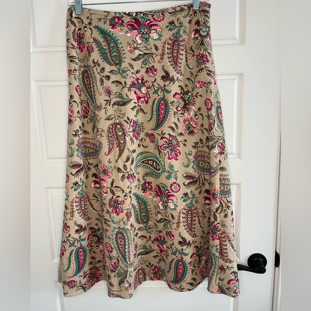East 5th Linen Blend Paisley A-Line Maxi Skirt Academia Boho Preppy 12